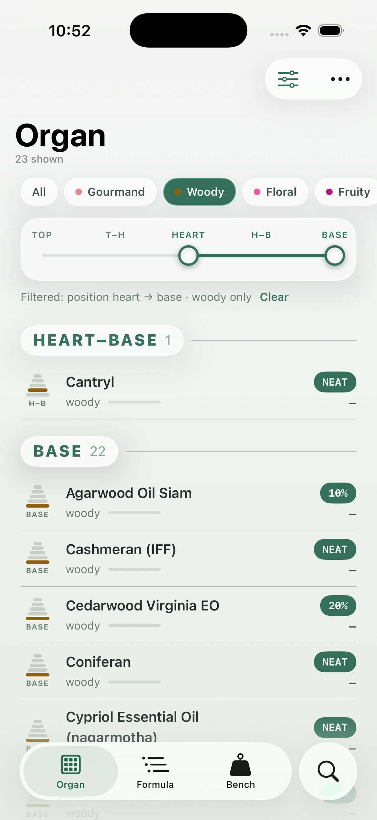 The organ filtered to woody materials from heart to base